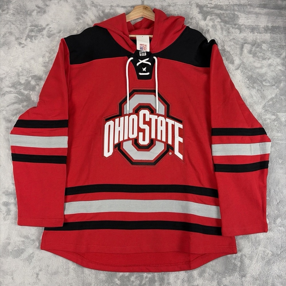 Ohio State Buckeyes Hockey Lacer Red Black & Gray Hoodie Medium Homefield NWT